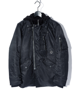 FAKE LAYERED NYLON JK w/HOOD [BLACK]