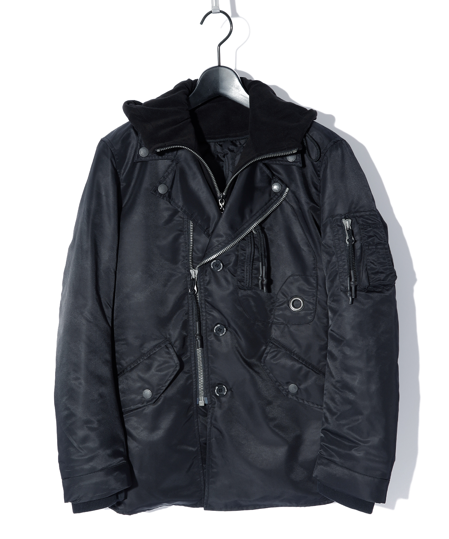 FAKE LAYERED NYLON JK w/HOOD [BLACK]