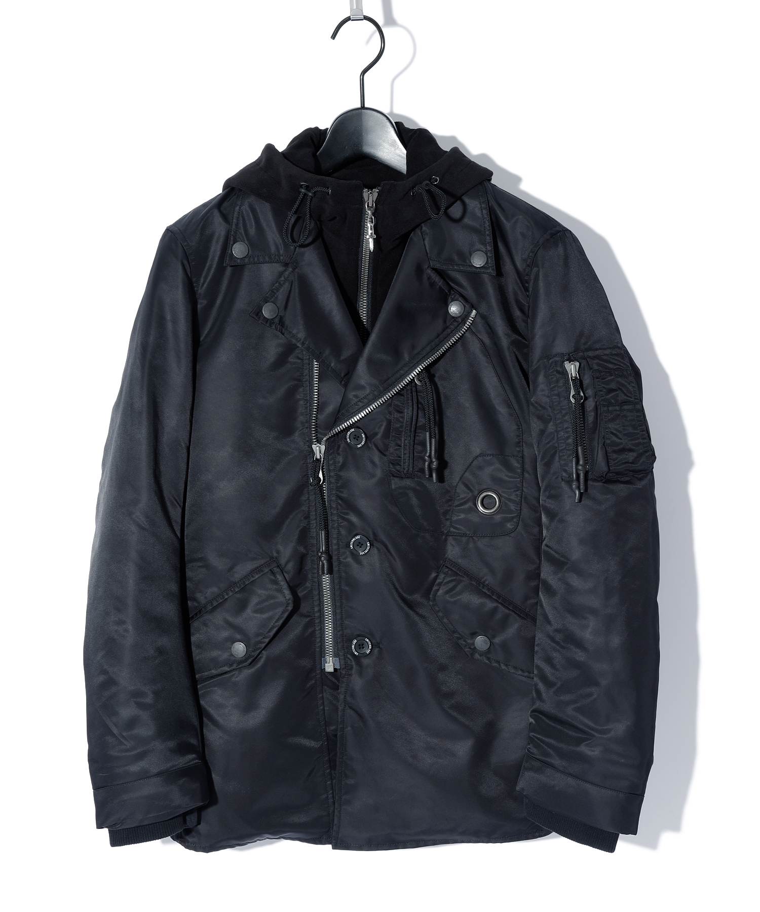 FAKE LAYERED NYLON JK w/HOOD [BLACK] | SWITCHBLADE