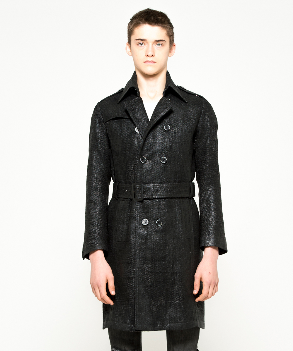 RUBBER PROCESSING TWEED TRENCH COAT