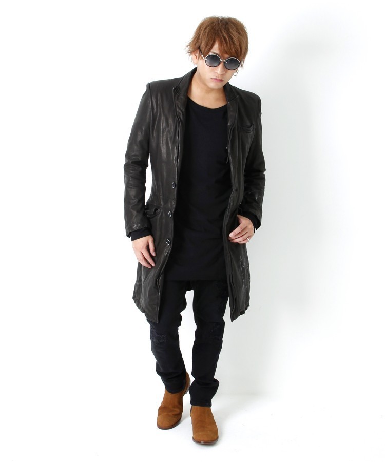 HAND PAINT MESSAGE LEATHER LONG JACKET