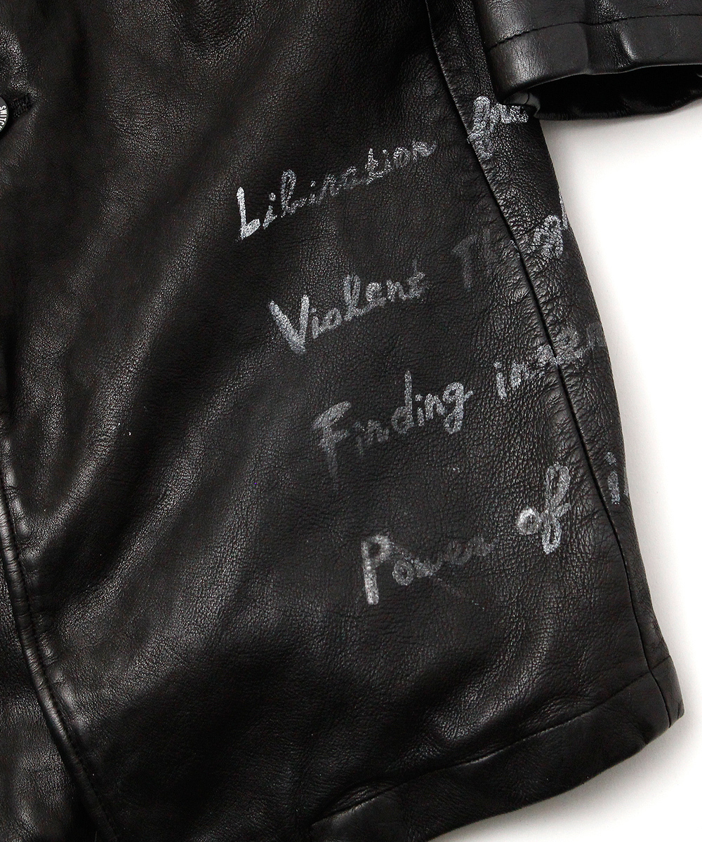 HAND PAINT MESSAGE LEATHER LONG JACKET