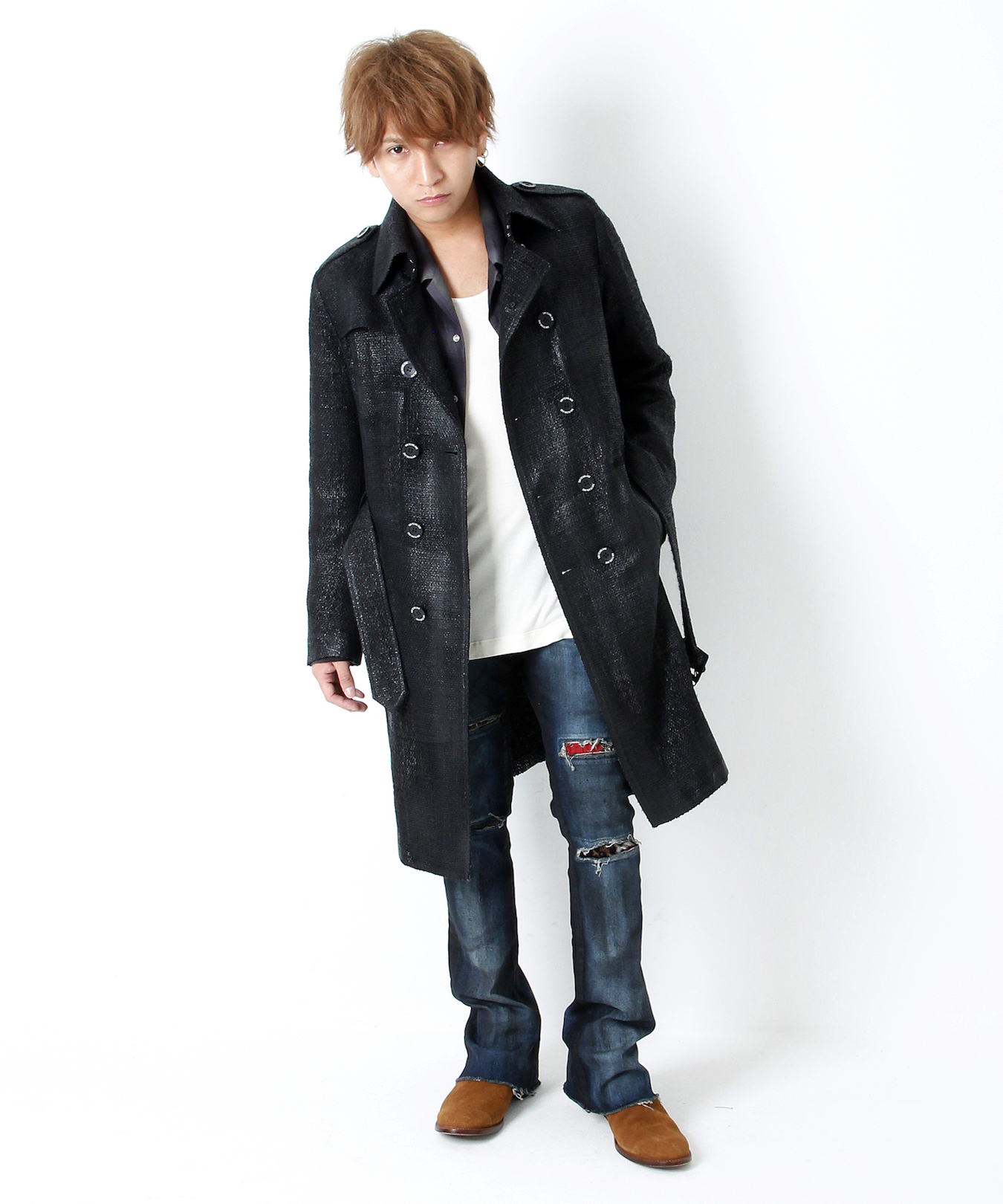 RUBBER PROCESSING TWEED TRENCH COAT
