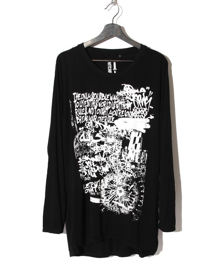 WALL PRINT L/S TEE(BLACK)